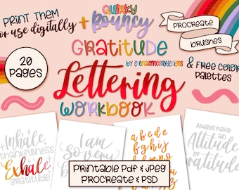 Gratitude Lettering Workbook: Bouncy Calligraphy Practice (PDF, Procreate)