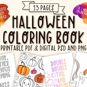Halloween Coloring Book | Coloring Pages | Fall Themed l Workbook | Cute Printable Sheets PDF | Spooky Season | Procreate PSD PNG