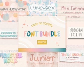 Back to School Font Bundle for Note-taking, Planners, Worksheet Designs, Classroom Banners and Signs, Fun Font Set For Teachers and Students