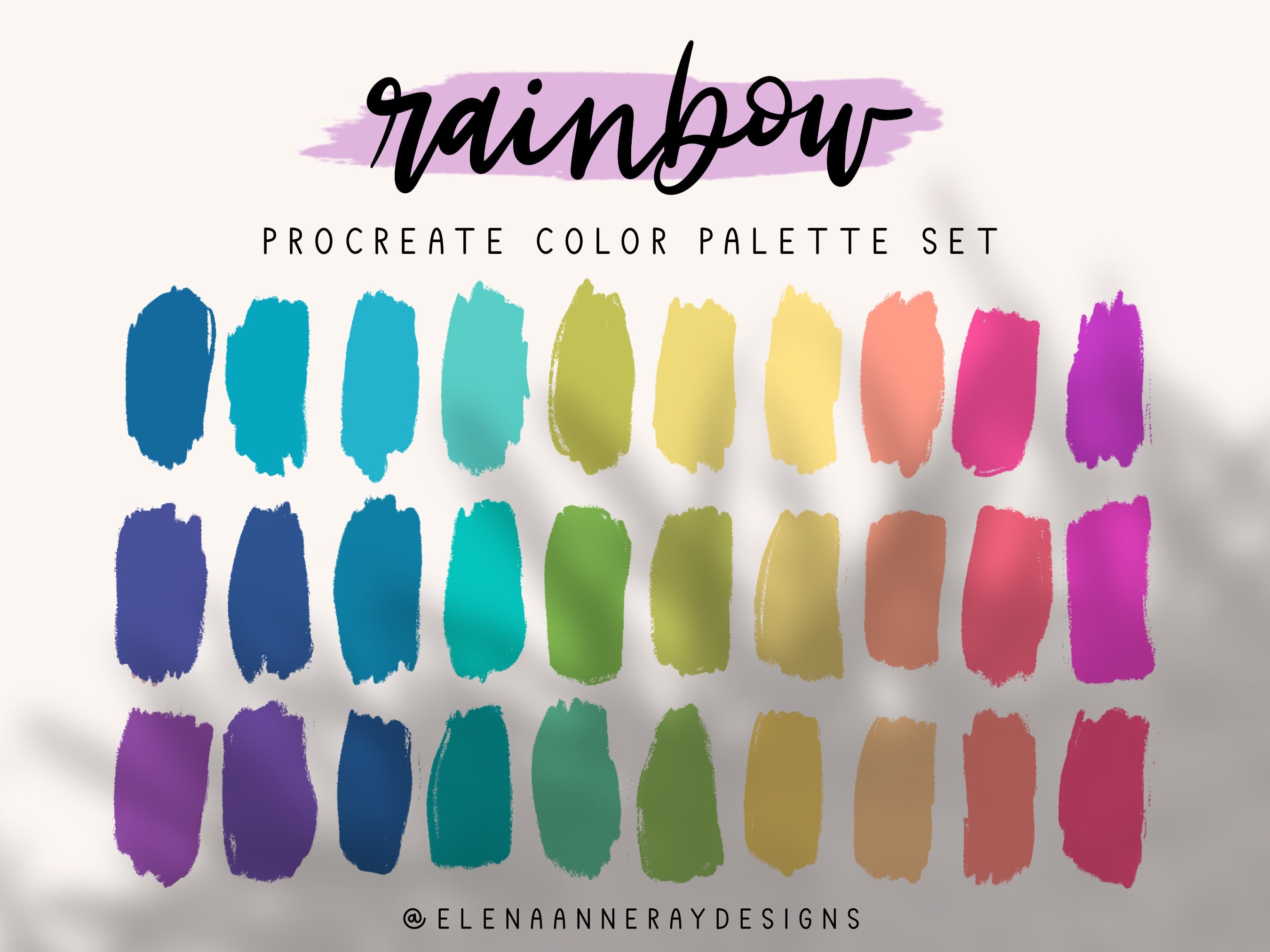 4 Procreate Color Palettes – Gradient Rainbow Swatches Bundle, Bright Vibrant Color Scheme, Instant Download