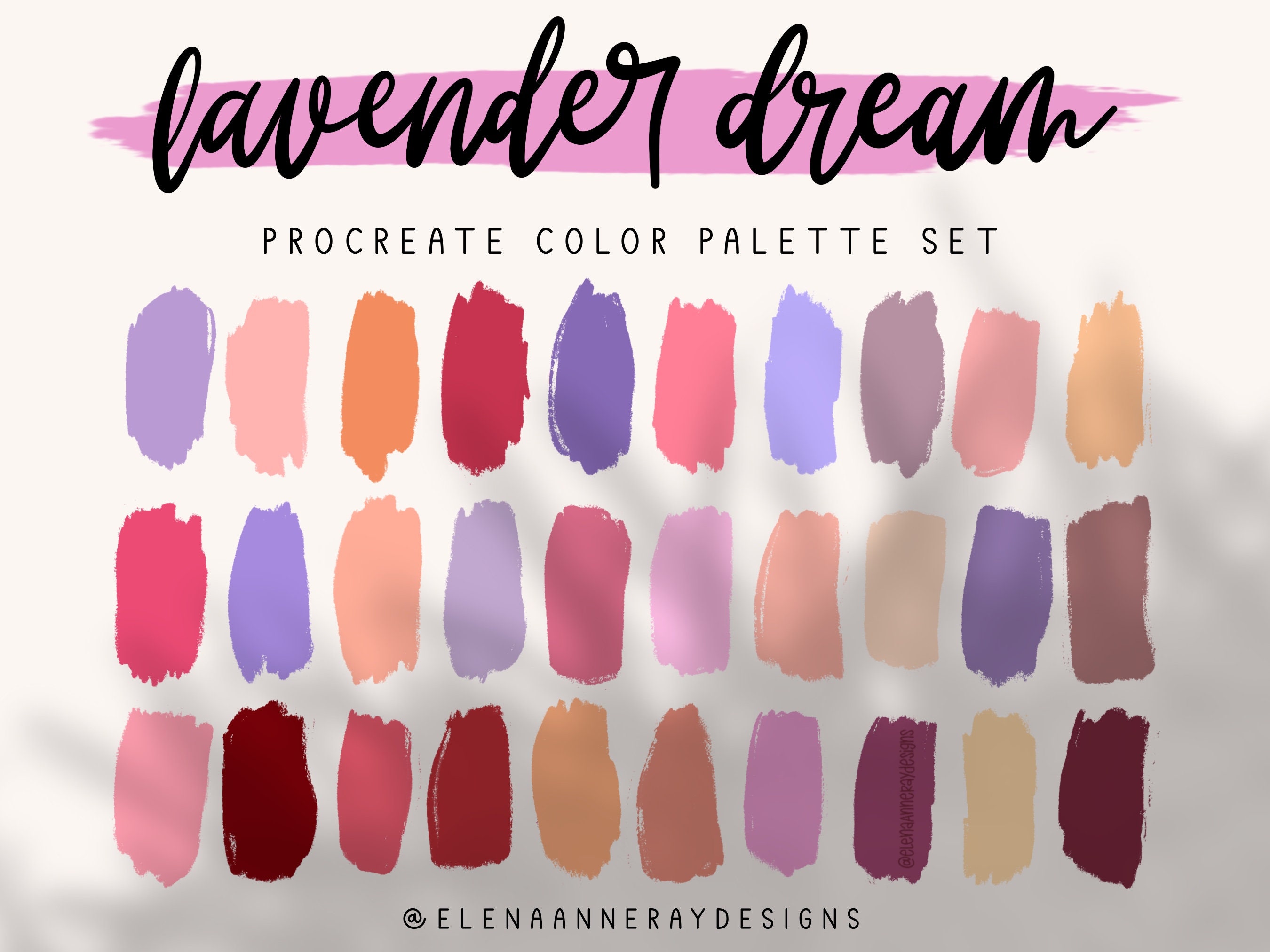 Lavender Dream Set de Paletas de Color para Procreate – Muestras estéticas suaves y pastel rosa (Descarga instantánea)