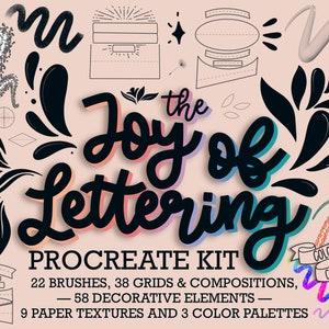 Pennelli Procreate / Procreate Grid Builder / Pennello glitter / Griglie e composizioni per lettering / Set di pennelli per lettering Procreate / Texture di carta