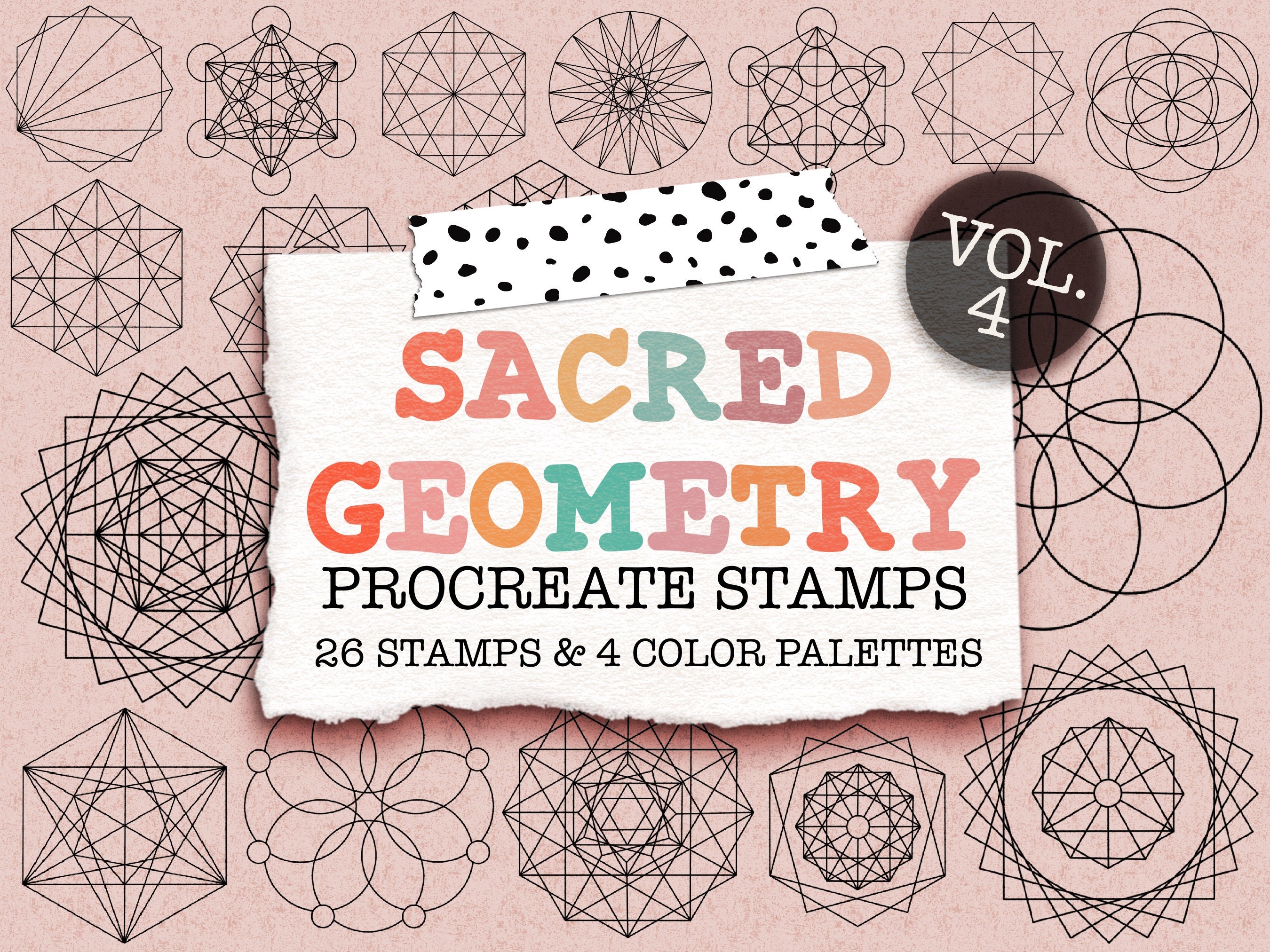 Sellos Procreate de Geometría Sagrada y Paletas de Color – 26 Pinceles para Diseños de Tatuaje (Flor de la Vida, Cubo de Metatrón, Octaedro)