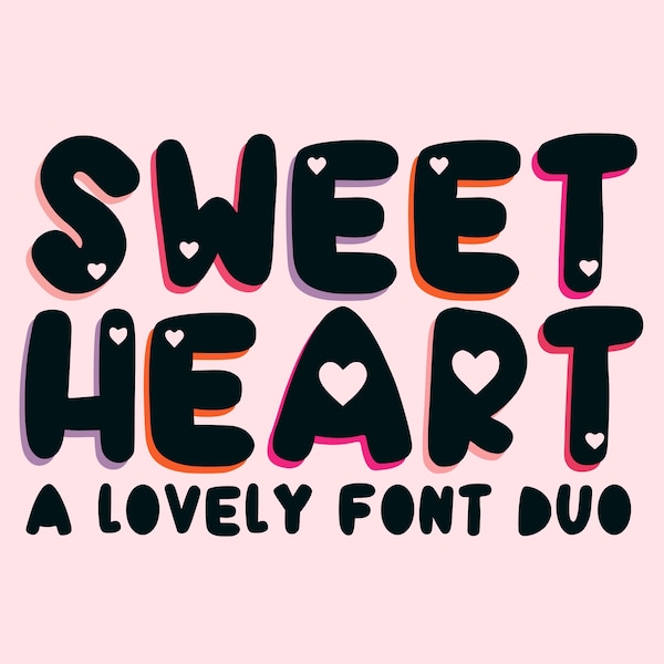 Bold Font Duo, Bubbly Font, Cute Font Pair, Happy Fonts, Hearts Font, Commercial Use Font, Hand Drawn, Lettering, Instant Download OTF & TTF