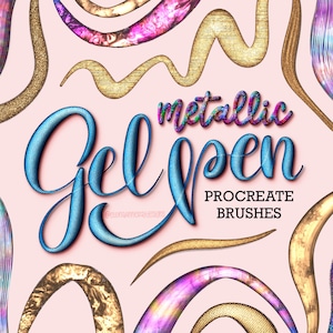 60 Metallic Gel Procreate Brushes | Metallic Texture | Lettering Procreate Bundle | Digital Art & Glitter Brush Sets For Procreate on iPad