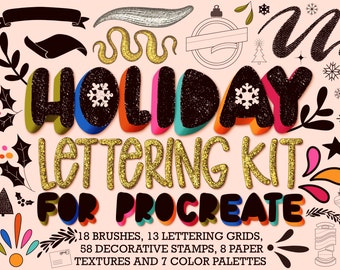 Procreate Holiday Lettering Brush Set, Glitter, Texture, Stamps (Digital Download)