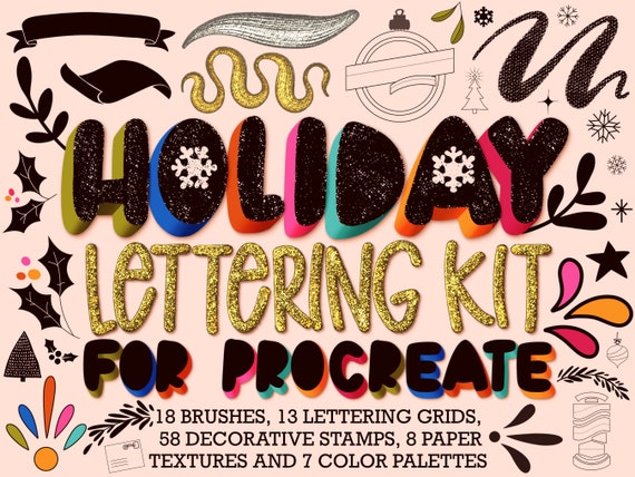 Procreate Holiday Lettering Brush Set, Glitter, Texture, Stamps (Digital Download)