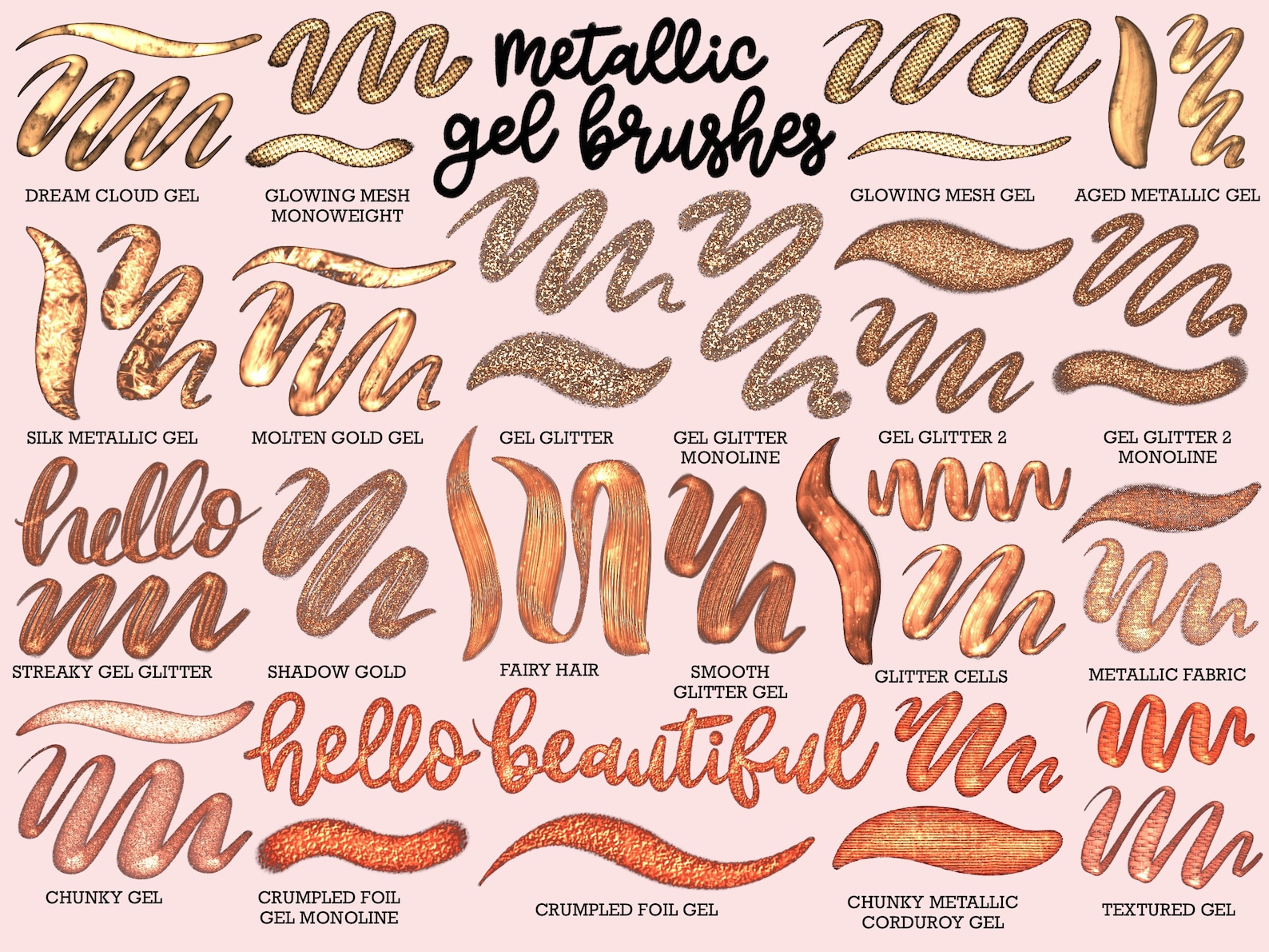 Gel Lettering Graphics Metallic Gel Procreate Brushsets | Glitter Textures, Lettering Brushes ...