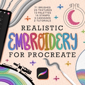 Stitch Procreate Brushes | Fabric Seamless Textures | Fashion & Clothing Procreate Brushes | Digital Embroidery Brush Set, Tutorial