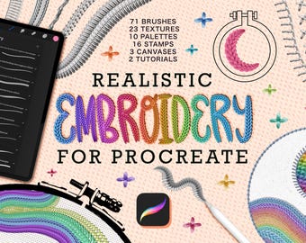 Realistic Embroidery & Stitch Procreate Brushes | Fabric Textures, Stamps, Tutorials