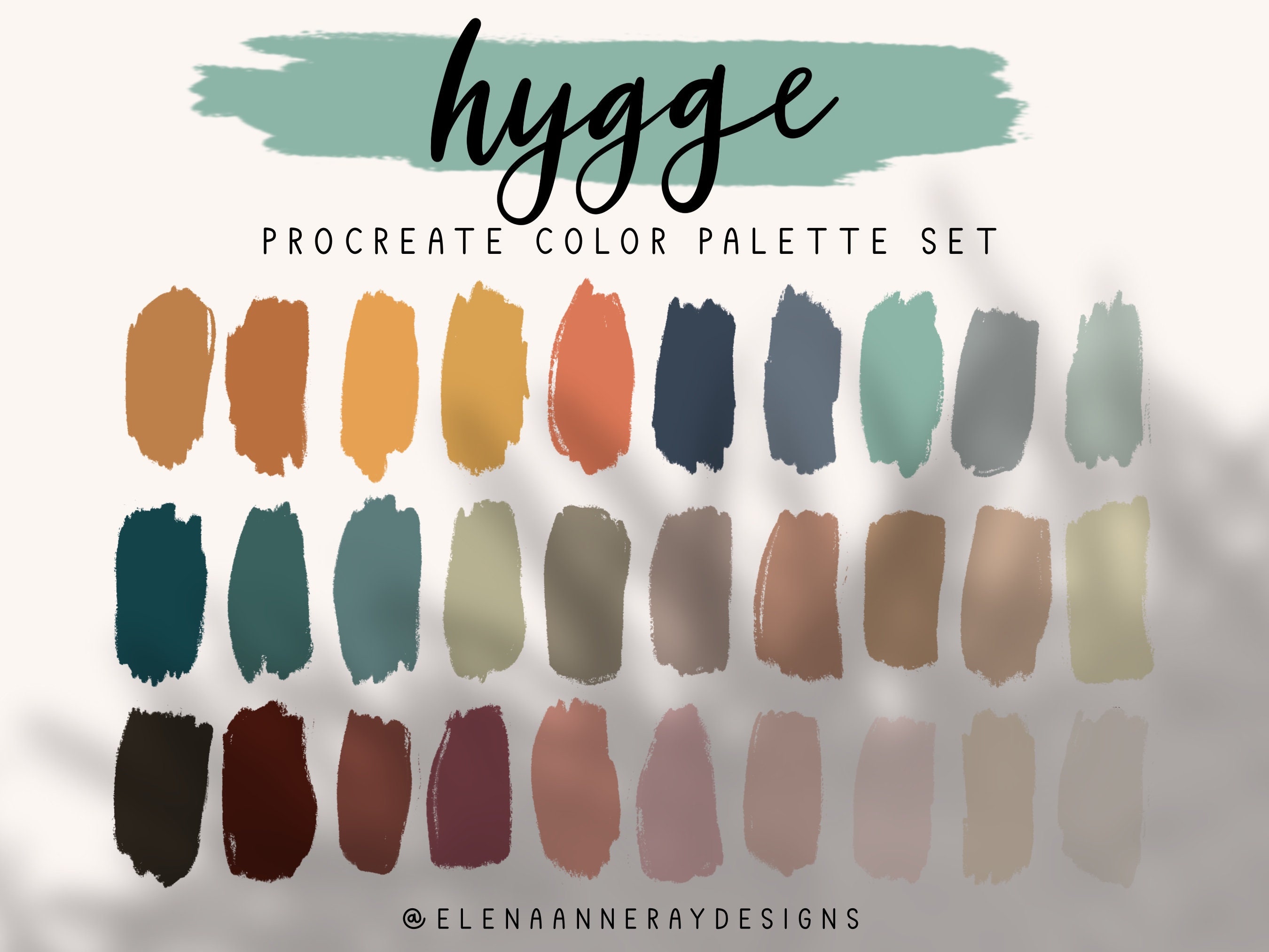 Hygge Procreate Color Palettes – 4 Swatch Sets with Gradients, Chocolate & Teal Tones | Instant Download