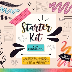 Pacchetto di pennelli Procreate per il lettering, Procreate Grid Builder, pennello glitterato, composizioni di lettering, timbri Procreate, texture di carta, iPad