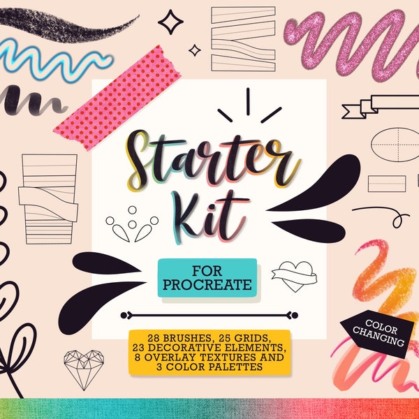 Lettering Procreate Brush Bundle | Procreate Grid Builder, Glitter Brush, Lettering Compositions, Procreate Stamps, Paper Textures, For iPad