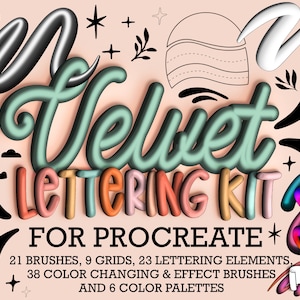 3D Procreate ブラシ、Procreate グリッド ビルダー、ベルベット ブラシ、レタリング グリッドとコンポジション、レタリング ブラシ セット、3D デザイン要素