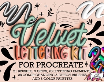 Velvet Lettering Kit Procreate Brushes, Grids, Stamps (Digital Download)