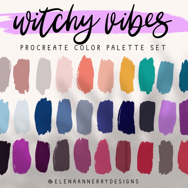 Witchy Vibes Procreate Color Palette Set with Mystical Inspired and Supernatural Colors for Graphic Design and Halloween Illustrations