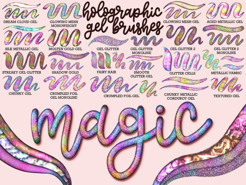 Gel Lettering Metallic Gel Procreate Brushsets | Glitter Textures, Lettering Brushes ...