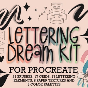Procreate Brushes | Grid Builder | Glitter Brush | Lettering Grids & Compositions | iPad Lettering Brushes | Paper Textures + Color Palettes