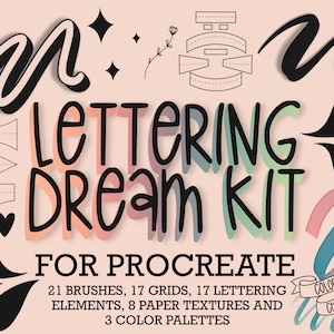 Pennelli Procreate / Generatore di griglie / Pennello glitter / Griglie e composizioni per lettering / Set di pennelli per lettering per iPad / Set di texture di carta + palette