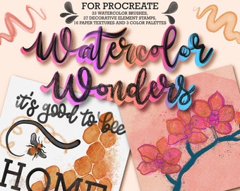 Procreate Watercolor Brushes, Stamps, Paper Textures (Digital Art Kit)