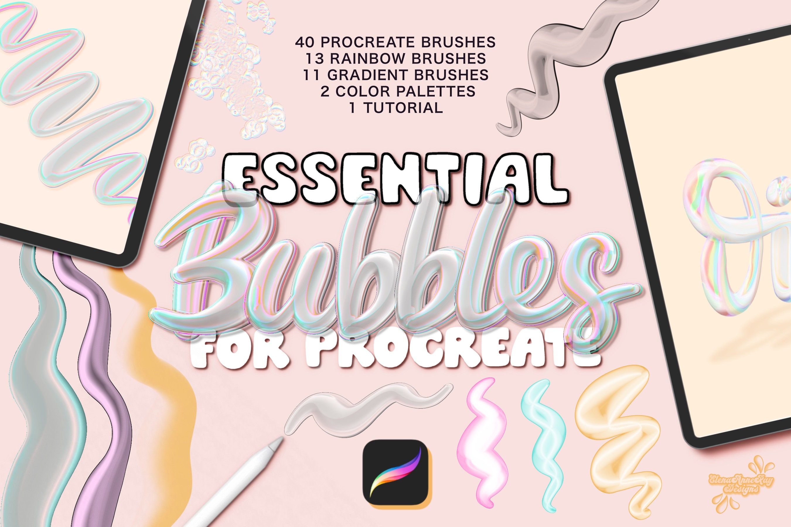 Bubble Procreate Brushes | 3D Shiny Bubble Effects, Color Palettes & Beginner Tutorial for iPad