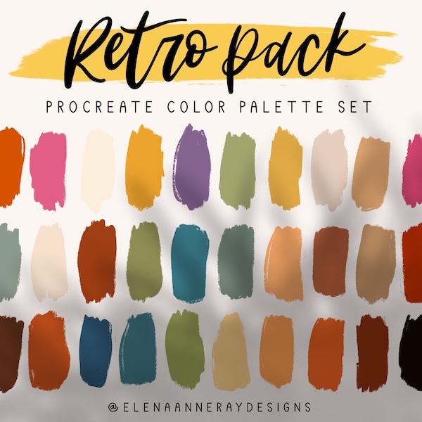 6 Procreate Color Palettes | Gradient Procreate Color Palette | Retro Color Palette | 30+ Vintage Colors | 70s Swatches | Branding Design