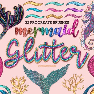 Mermaid Glitter Procreate Brushes for Digital Art & Lettering on iPad, Realistic Metallic Procreate Brushset, Color Palettes for Procreate