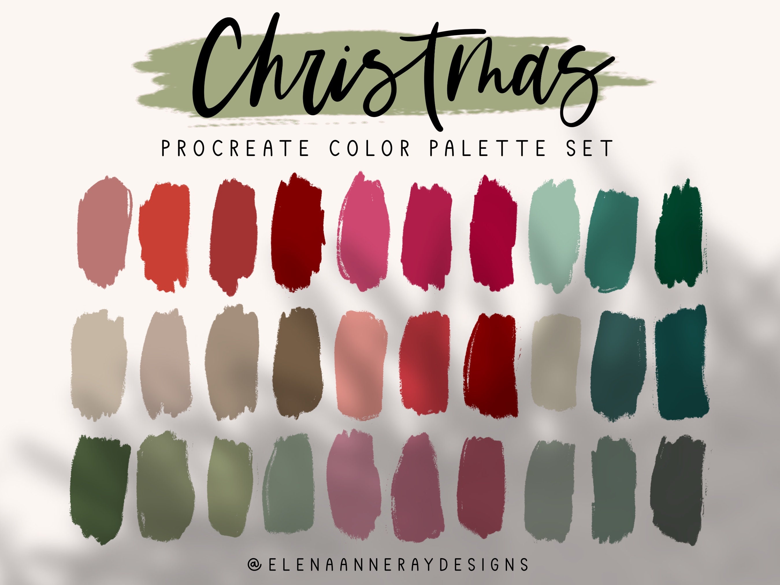 5 Holiday Procreate Color Palettes with Glitter Brushes | Christmas Gradient Swatches for Lettering & Branding