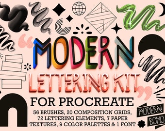 Procreate Brush Bundle: Modern Lettering, Stamps, Textures & Font