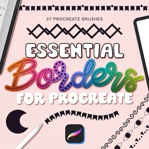 Procreate Border Brushset, 37 Monoline & Shape Stamps (Digital Download)