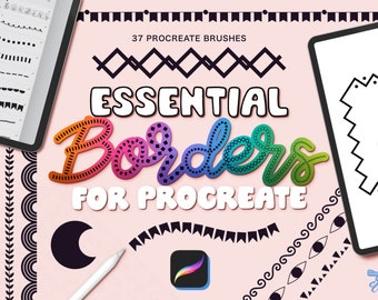 37 Procreate Border Brushes: Dots, Dashes, Botanical, Arrows (Digital Download)