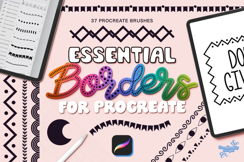 37 Procreate Border Brushes With Classic Dots, Dashes, Zig Zags ...