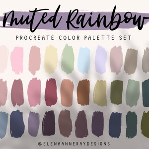 4 Procreate Color Palettes, Muted Rainbow, Soft Colors, Pastels, Procreate Color Palette Bundle, Muted Color Scheme, Instant Download