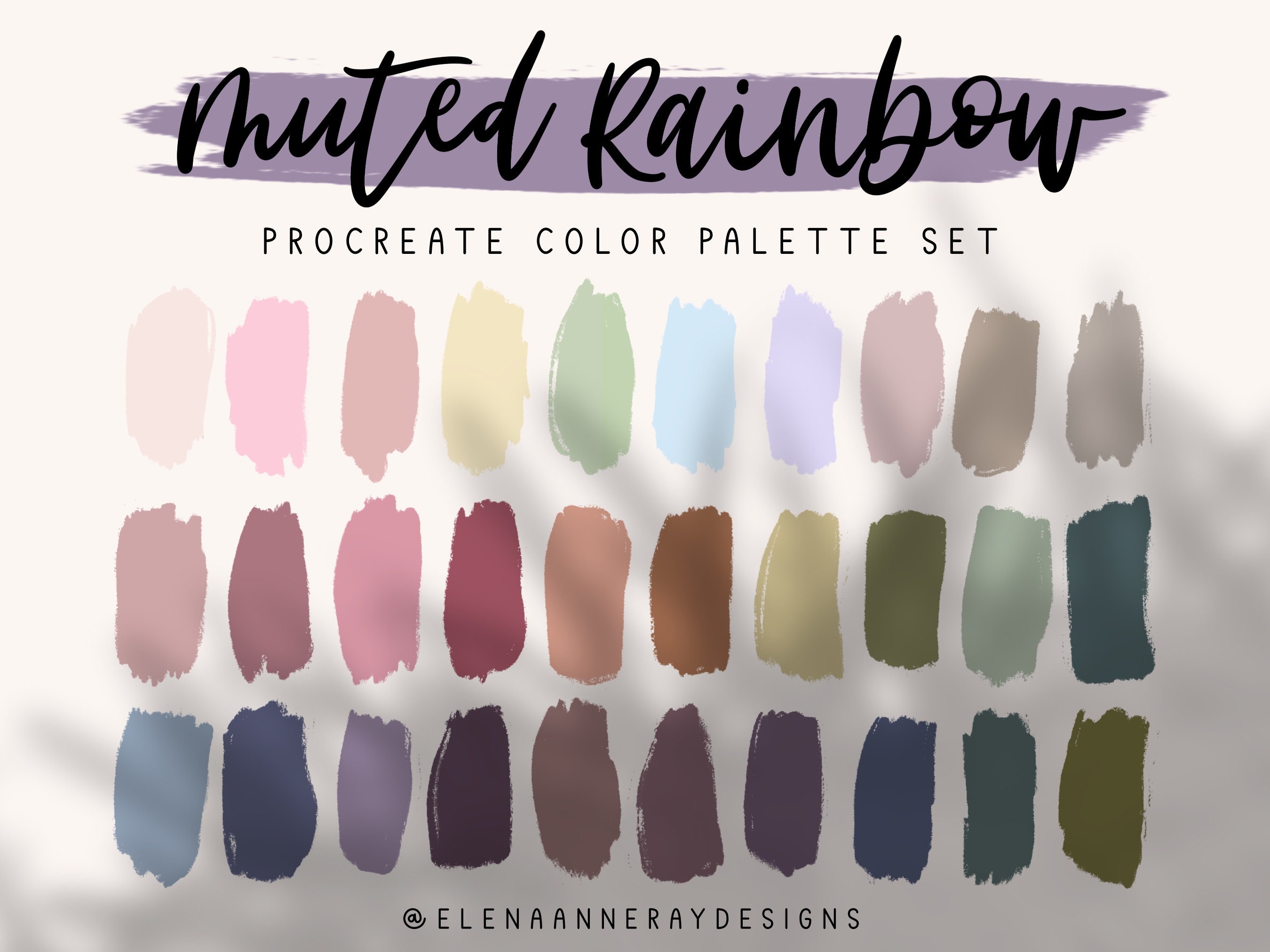 Muted Rainbow Procreate Color Palettes Bundle – 4 Soft Pastel Swatches, Instant Download