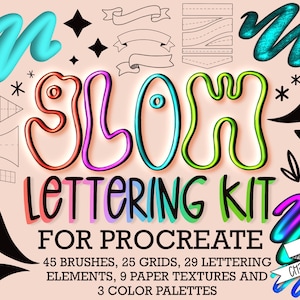 Neon Lettering Procreate Brush Set: Grids, Textures, Color Palettes