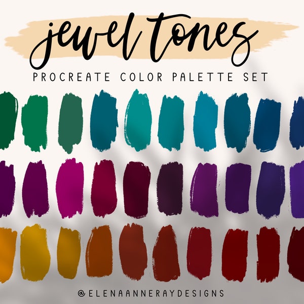 4 Procreate-Farbpaletten | Farbpalette mit Farbverlauf für Procreate | Jewel Tones Farbpalette | 30+ Farben | Farbfelder | Branding-Design