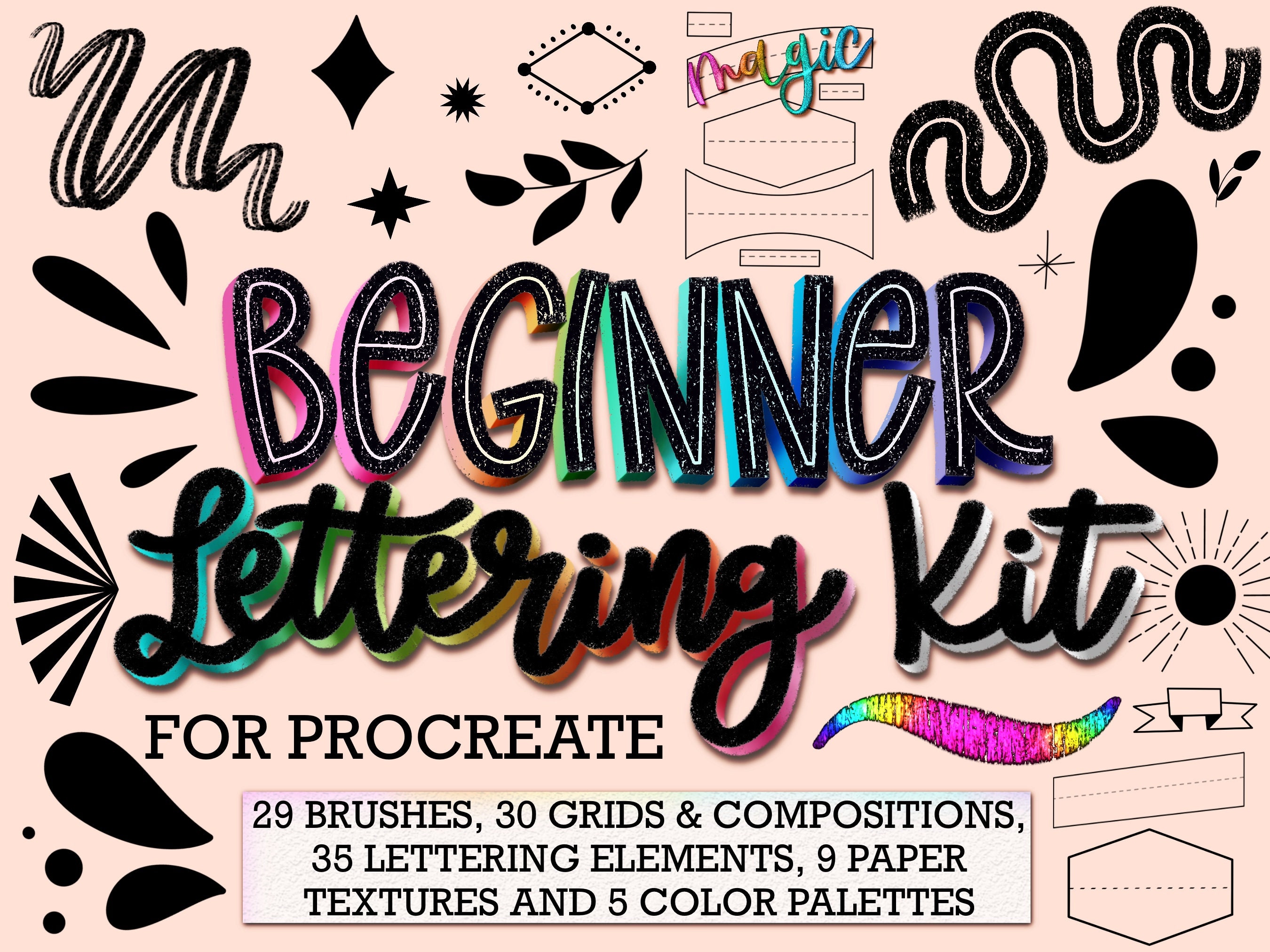 103 Procreate Lettering Brushes, Procreate Beginner Kit, Glitter Brush ...