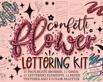 Procreate Lettering Kit: Glitter Brushes, Floral Stamps, Paper Textures