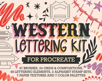 Western Procreate Brushes | Barbed Wire, Grids, Textures, Lettering Kit