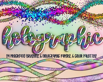 24 Procreate Brushes, Holographic Lettering Kit, Metallic Procreate Texture, Gold Procreate Brushes, Glitter Brushsets, Brush for Procreate