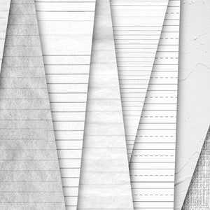 May include: A collection of white and gray paper textures, including lined, dotted, and textured surfaces. The image showcases various paper types, with a focus on the different patterns and textures. The arrangement creates a layered effect, highlighting the variety of paper styles.