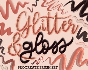 Glitter & Gloss Procreate Brushes: Metallic Texture, Shiny 3D Brushsets