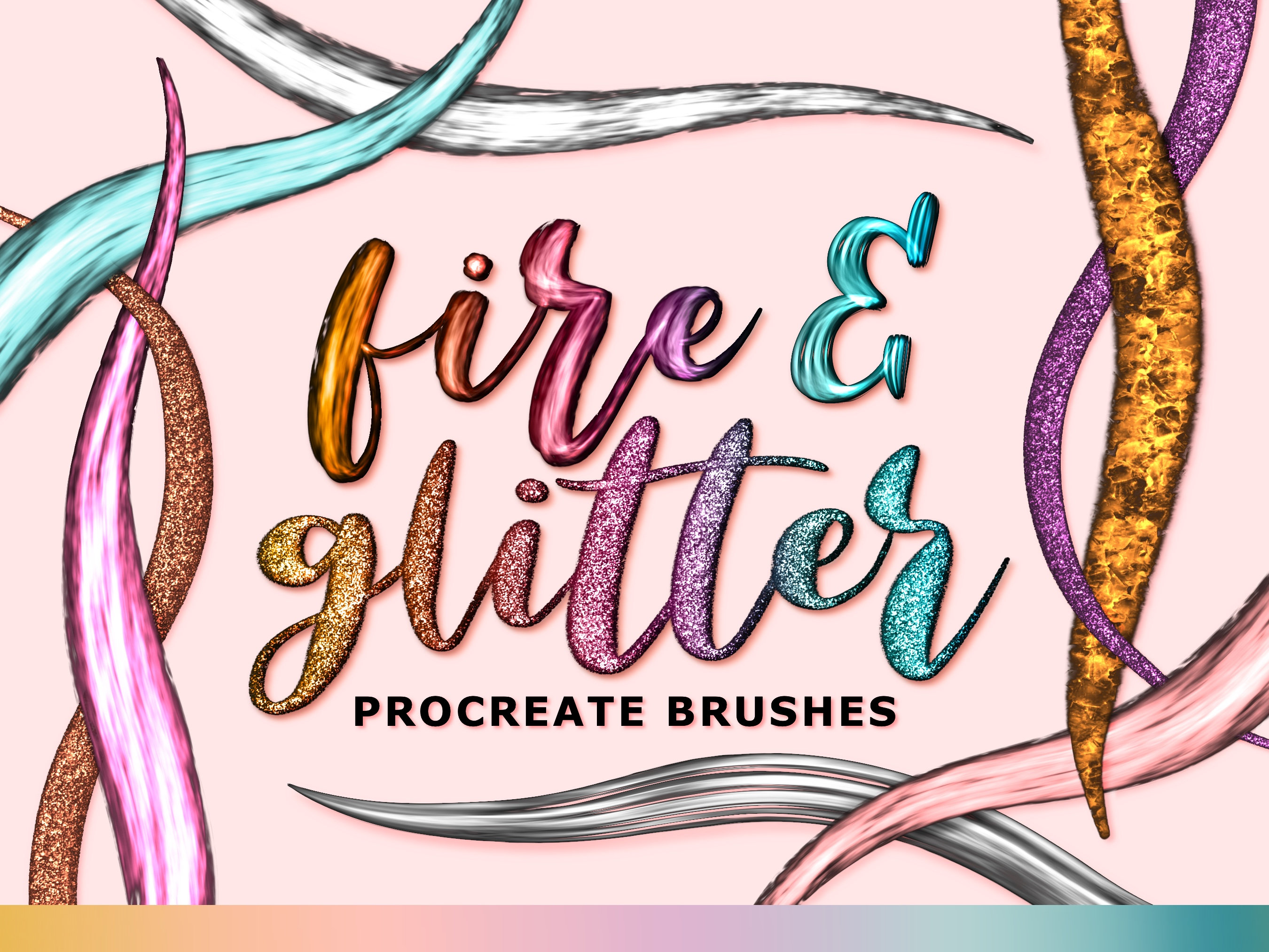 Pack de pinceles Procreate Fire & Glitter con efectos metálicos, shimmer, dúo color y paletas