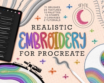 Realistic Embroidery Procreate Brushes | Digital Art Kit, Textures, Palettes (Digital Download)
