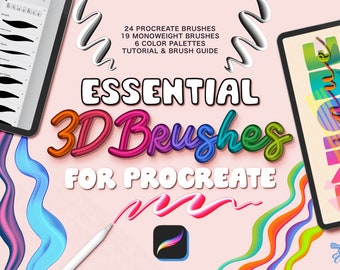 Essential 3D Procreate Brushes, Lettering Brushsets (Tutorial & Brush Guide)