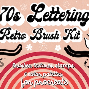 Retro Lettering Set | 70s Lettering | Retro Stamps | Vintage Color Palettes | Retro Paper Overlay Texture | Brush for Procreate on iPad
