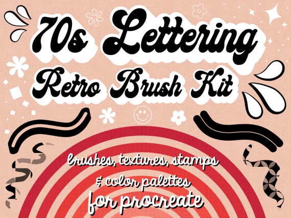 Retro Lettering Set 70s Lettering Retro Stamps Vintage Color