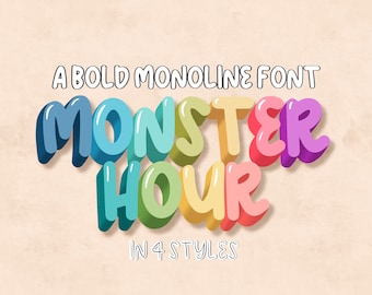 Font Bundle - Monster Hour, Groovy Fonts, Cute Fonts, Bubble Font, Cricut Fonts, Retro Fonts, Hippie Font, Procreate Font, Bold Lettering