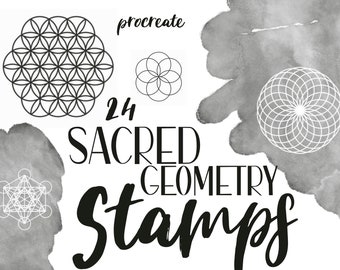 24 Sacred Geometry Procreate Stamps, Witchy Geometric Shapes Brushset