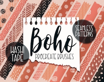 33 Procreate Brushes | Boho Patterns, Minimalist Design, Washi Tape | Seamless Patterns | iPad Lettering | Lettering Brushes | Digital Art